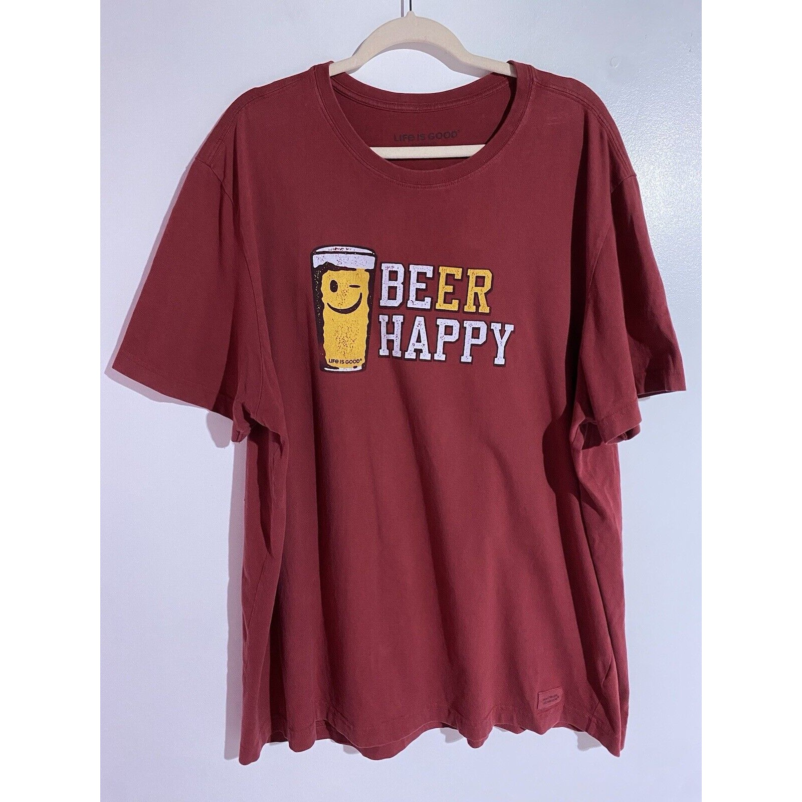 Life Is Good Shirt Men Xxl Burgundy Beer Happy Crusher Long Sleeve Casual Travel